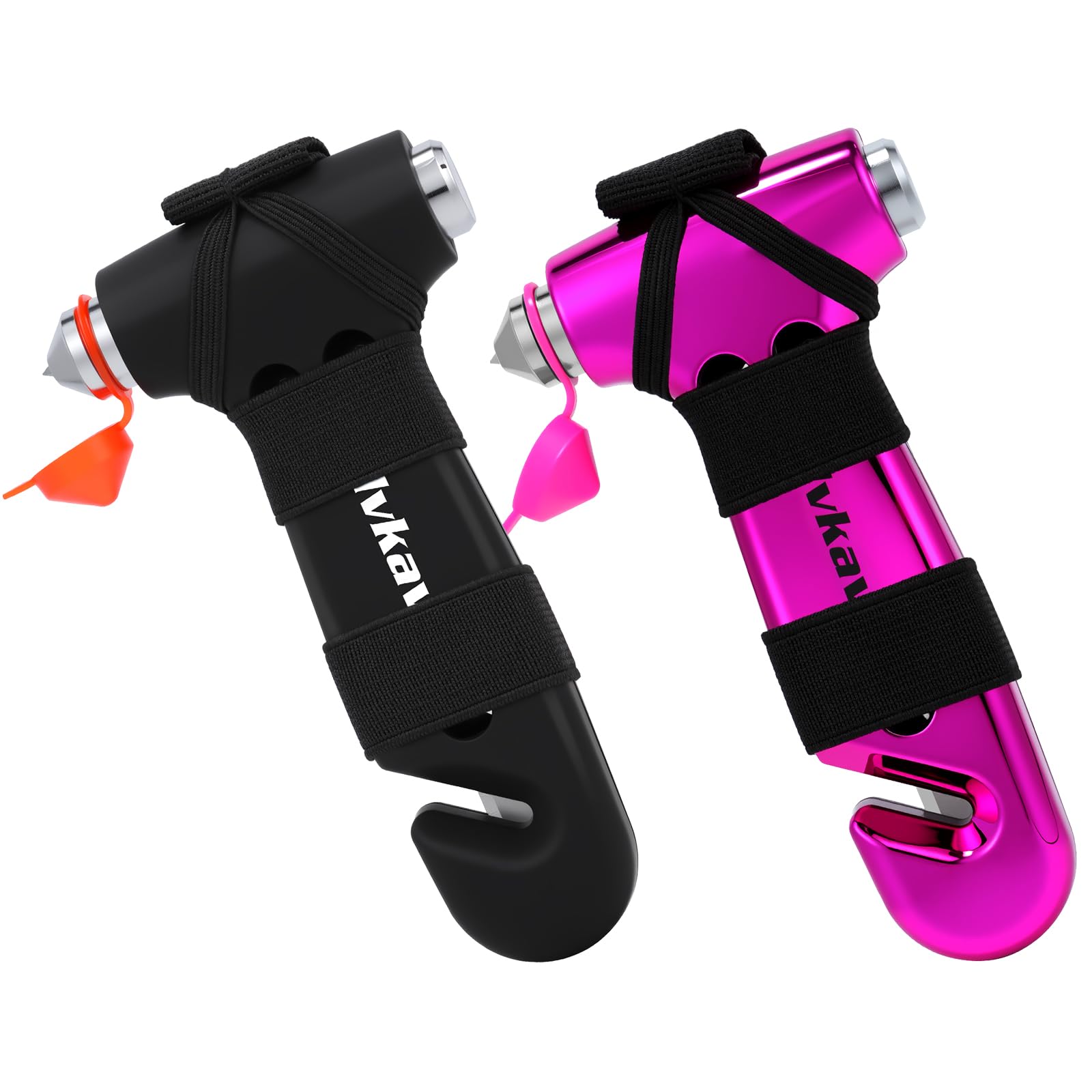 Car Safety Hammer, 3 in 1 Emergency Escape Tool with Window Breaker and Seat Belt Cutter, Window Glass Hammer, Road Trip Essential and Must Haves (2 Pack Matte Black and Electroplating Pink)