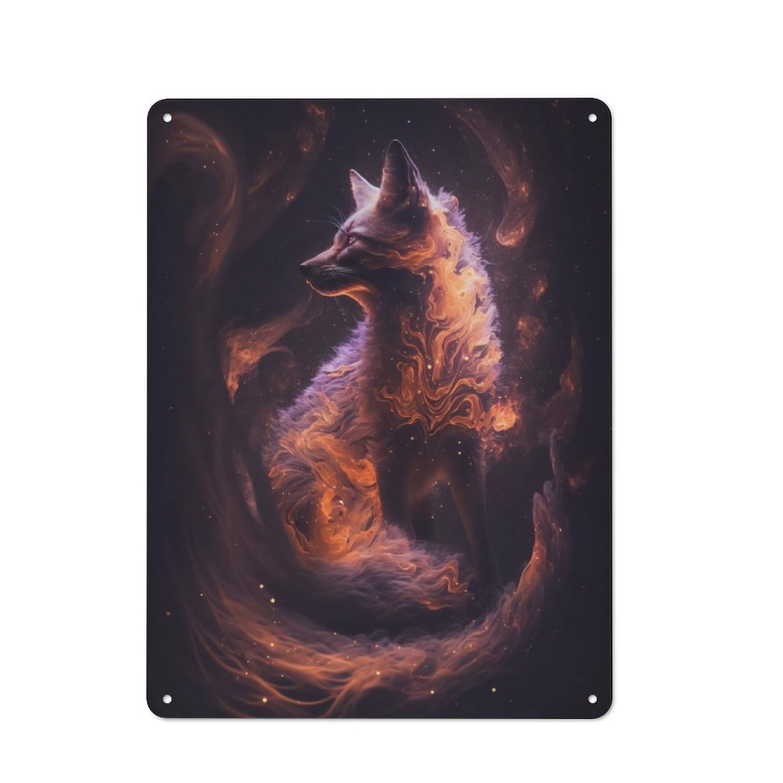 Junmoney Nine Tailed Fox In Space Rustic Metal Sign 40X30cm Featuring For Hallway Wall, For Collectors Decorating Hallways And Entrance Areas