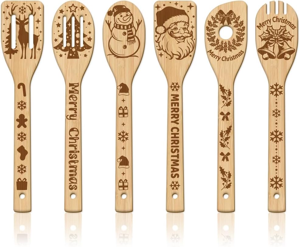 GLOBLELAND 6Pcs Christmas Santa Claus Bamboo Cooking Utensils Wooden Engraved Cooking Spoons Set Carving Kitchen Bamboo Spatula Set Wood Cooking Spoon for Kitchen House Warming Gift GLOBLELAND 6Pcs Christmas Santa Claus Bamboo Cooking Utensils Wooden Engraved Cooking Spoons Set Carving Kitchen Bamboo Spatula Set Wood Cooking Spoon for Kitchen House Warming Gift