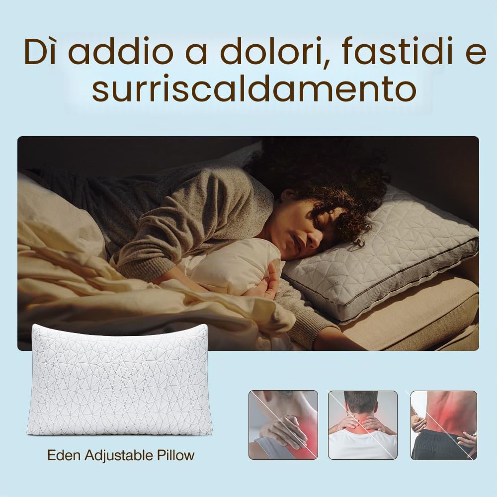 Coop Home Goods The Eden, federa ultra tecnologica con tassello, imbottitura regolabile, con gel rinfrescante e ipoallergenico e memory foam infuso di polvere di diamante con fiberfill king bianco
