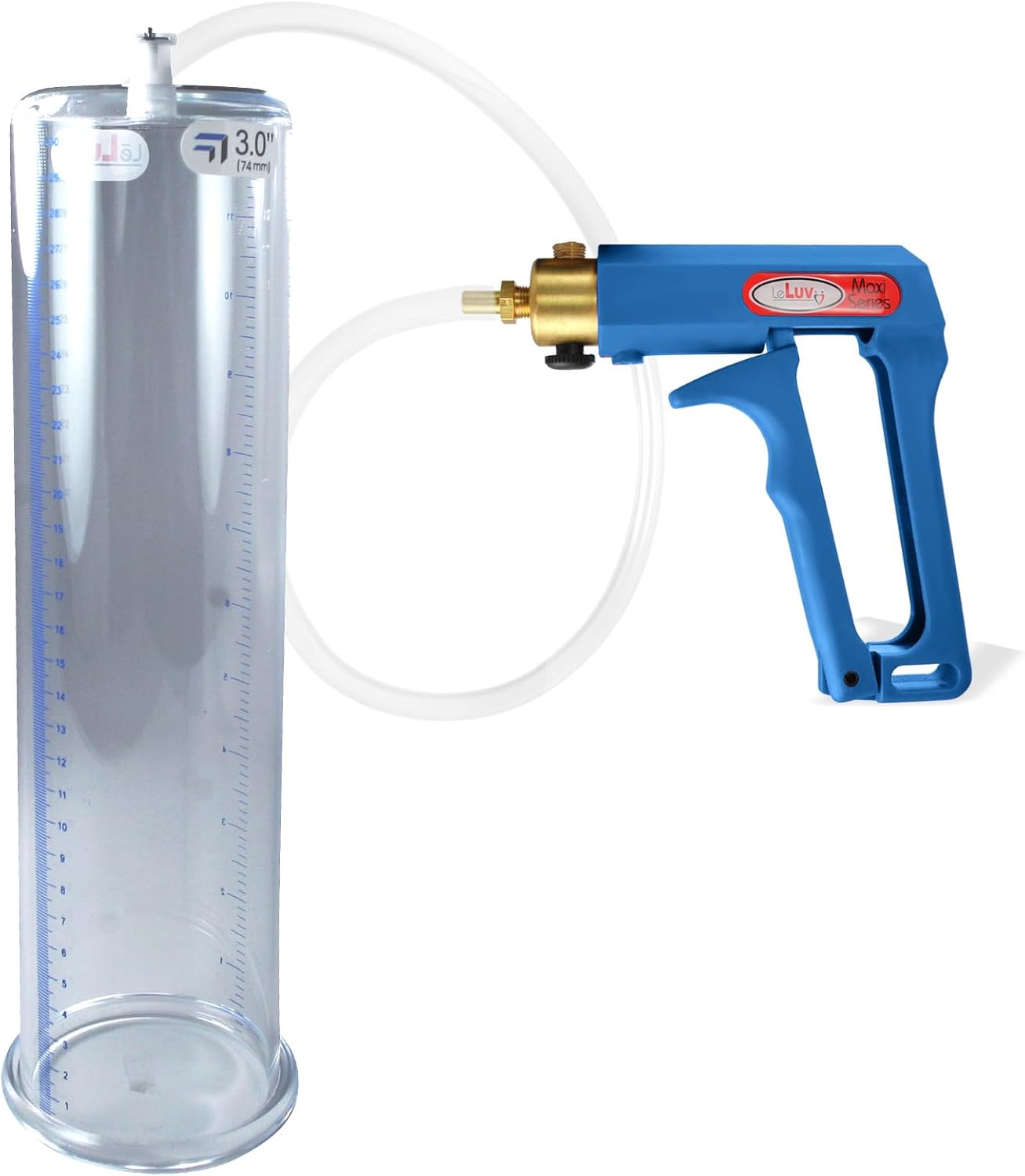 LeLuv Penis Pump Maxi Blue Handle with Clear Hose - 12 inch Length x 3 inch Diameter Cylinder
