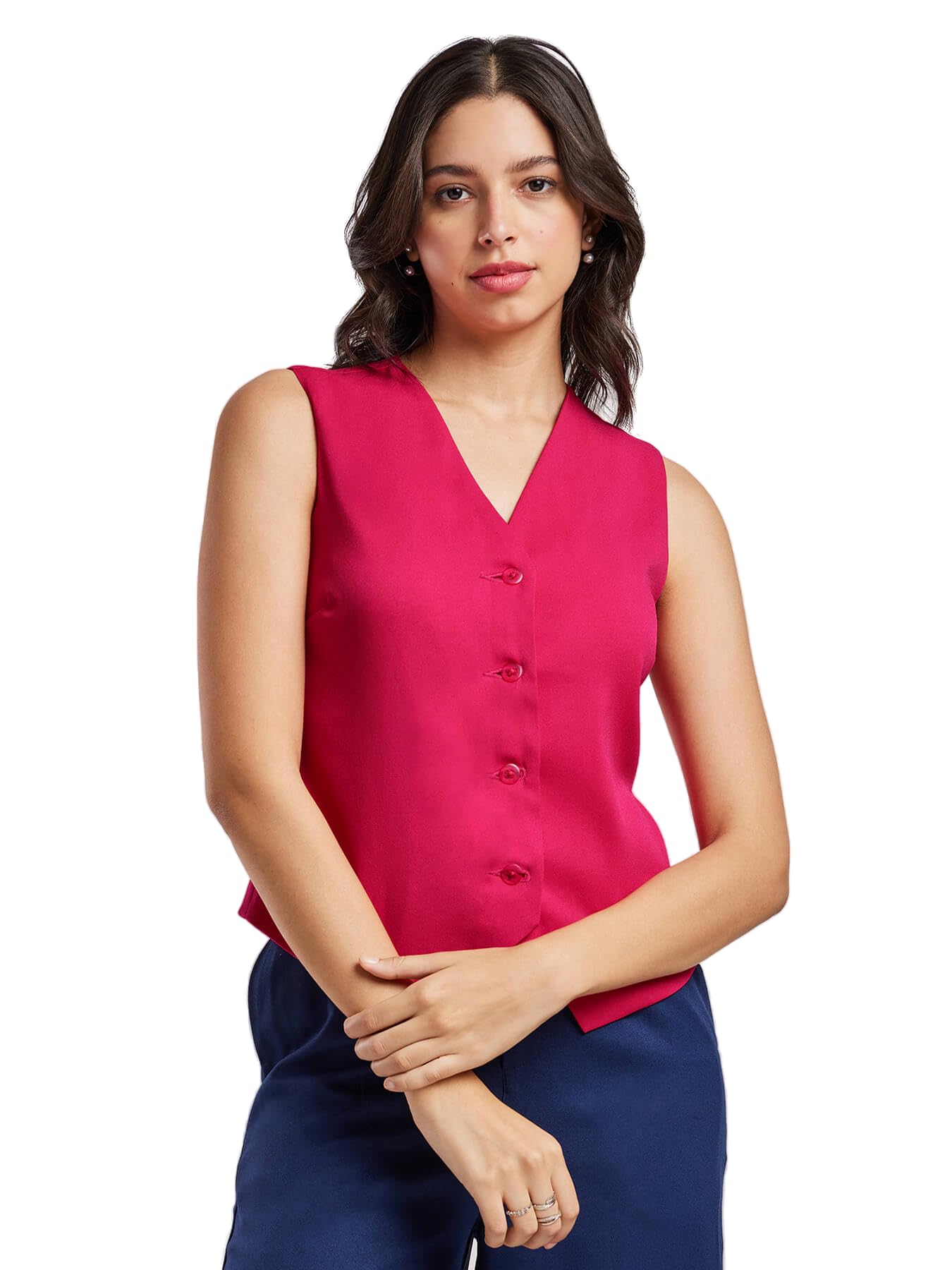 fablestreet Women Formal Top | Tailored Fit Sleeveless V-Neck Solid Black Design | Smooth Moss Lycra Fabric for Office Wear & Business Casual Occasions-picture-33