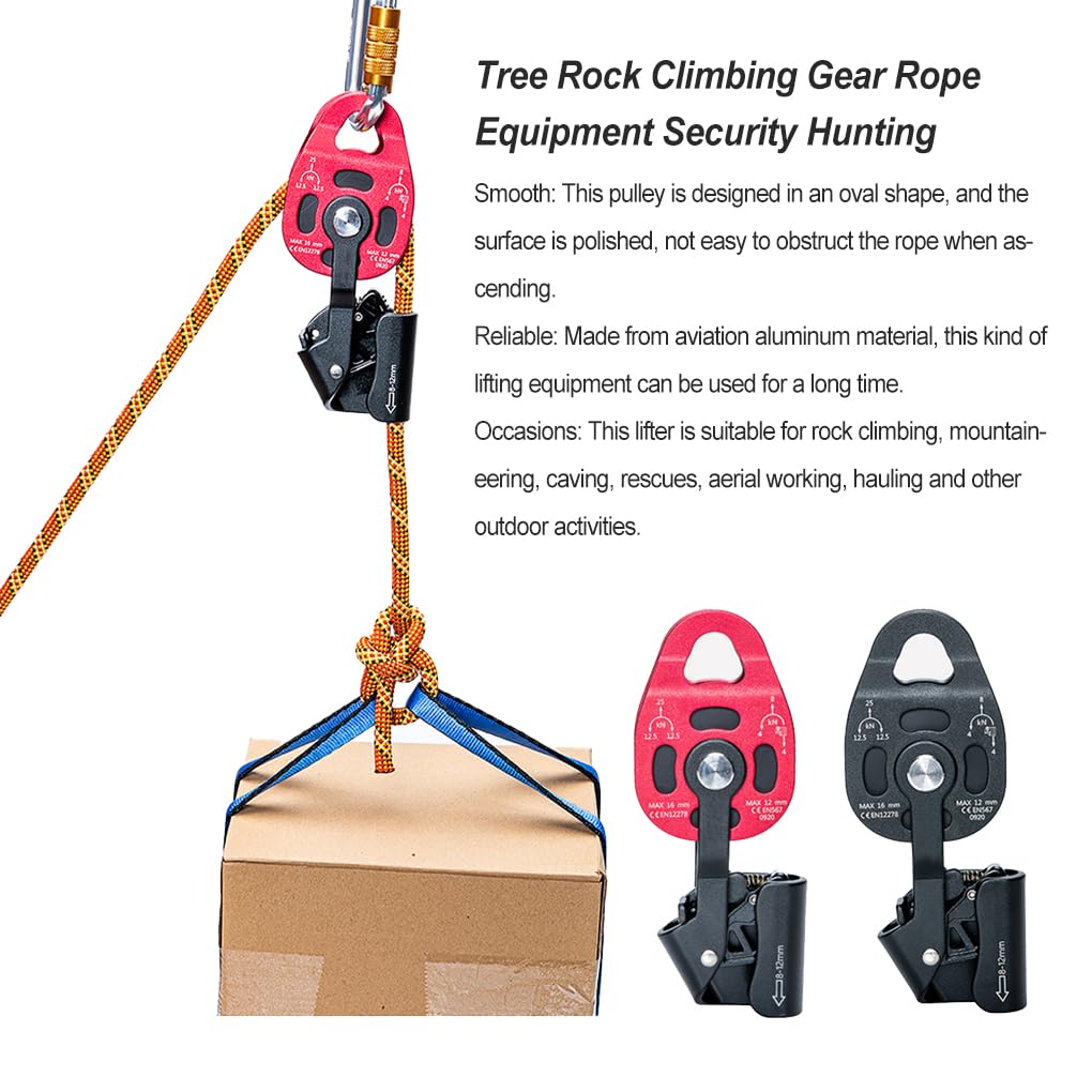 Ascender - Polea de elevación 4KN para escalada y senderismo, rappel, al aire libre, profesional, para montañismo, remolque