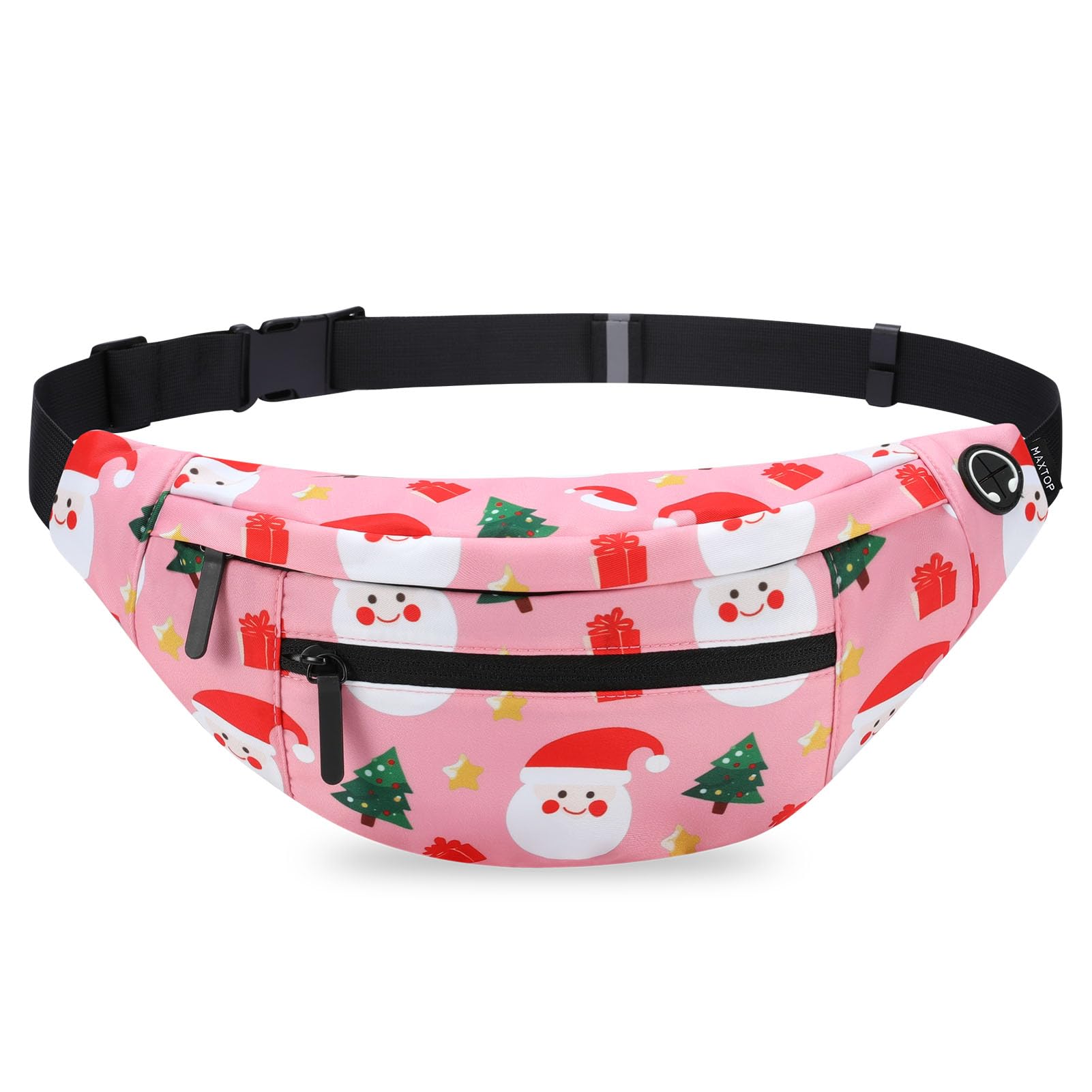 MAXTOP Large Fanny Pack with 4-Zipper Pockets, Christmas Gifts for Enjoy Festival Sports Workout Traveling Running Casual Hands-Free Waist Pack Crossbody Phone Bag Carrying All Phones (Santa Claus,)