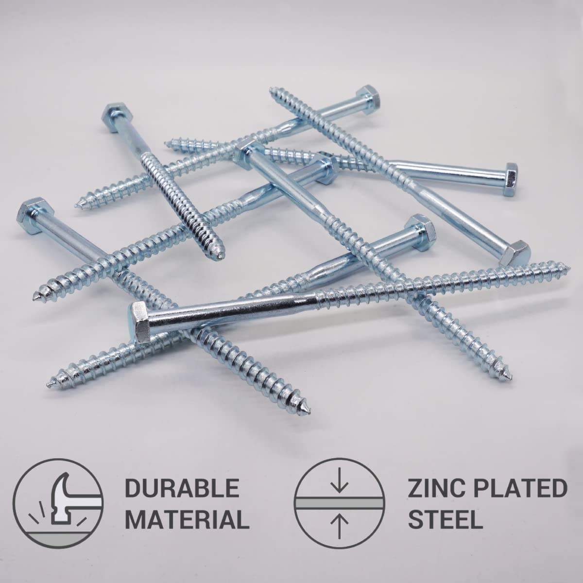 SKIR'CO (8 pcs) DIN 571 Zinc Plated Steel Hexagon Head Wood Screws M10 x 200 mm, Coach Screws, Hex Screw, Lag Bolts - Image 4