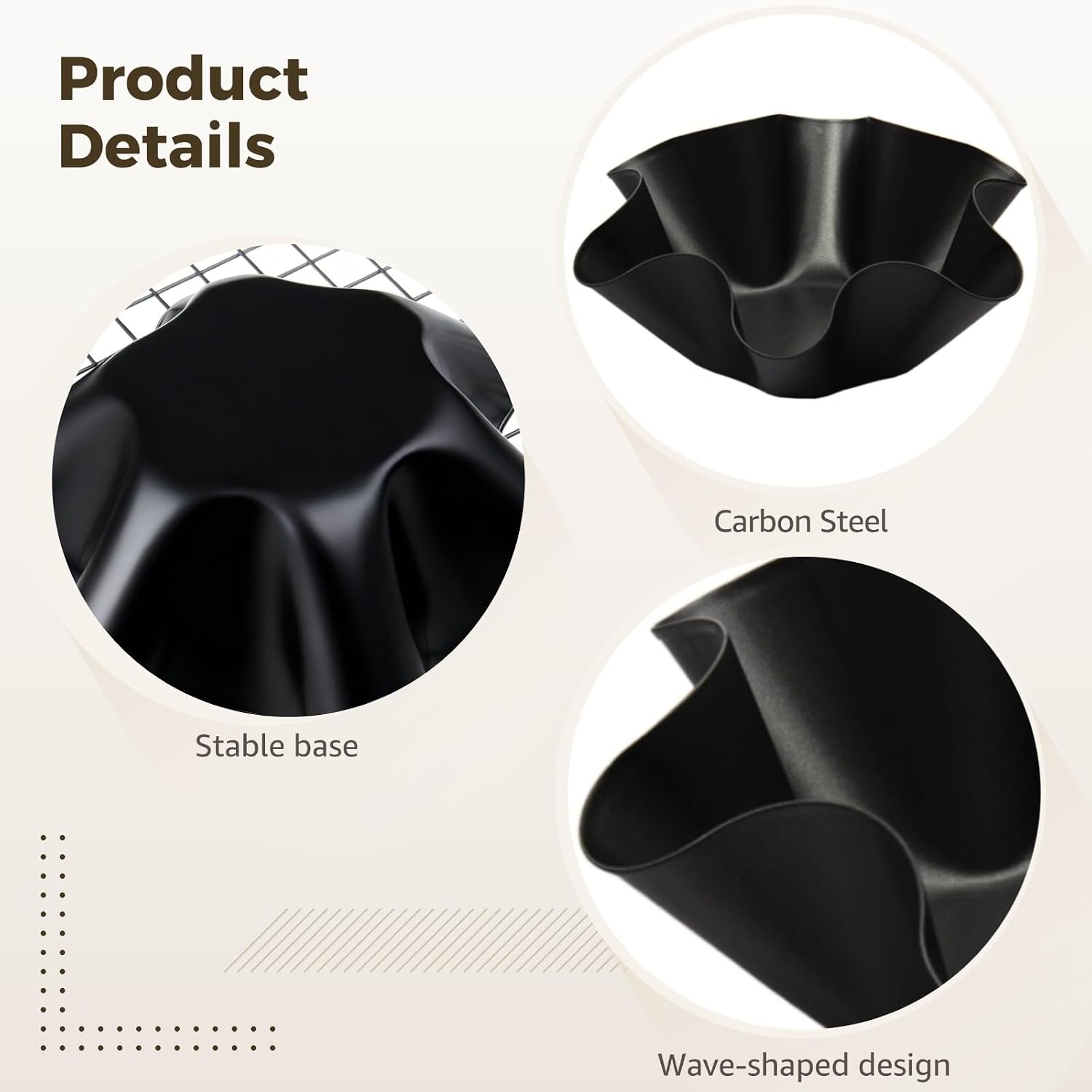 Taco Salad Bowl Maker 8 Pcs, 6 in Nonstick Tortilla Pan Set, Black Fluted Taco Shell Mold for Baking, Carbon Steel