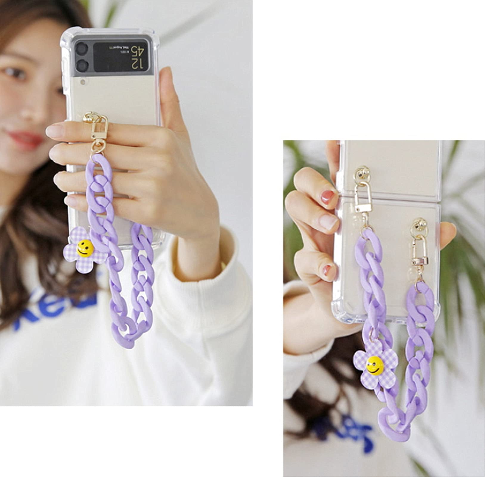 Amazon.co.jp: 4種類 可愛い 無地 カラーチェーン スマイルフラワー