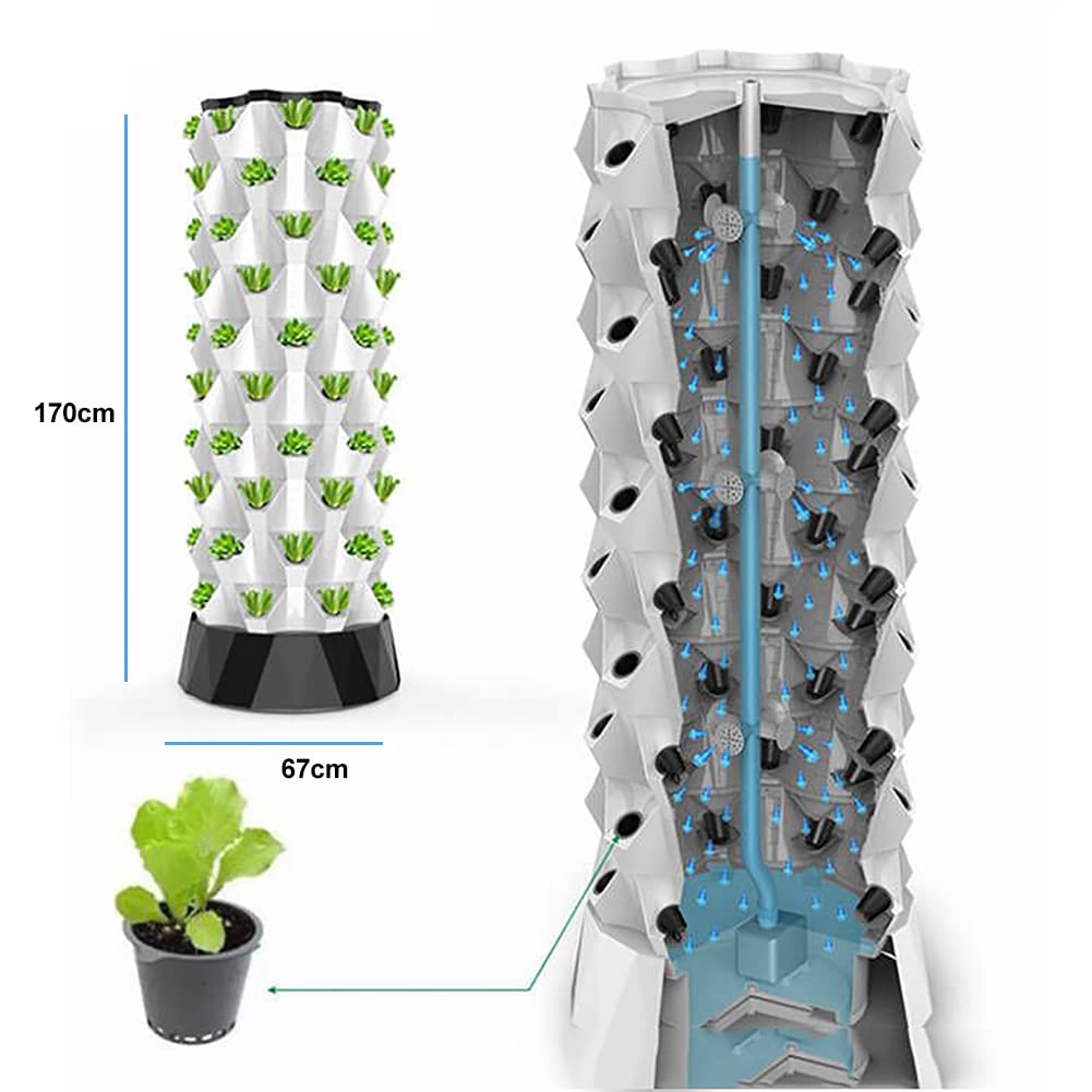 Torre hidropónica, sistema de cultivo hidropónico, sistema de cultivo acuapónico, kit de cultivo aeropónico para hierbas, frutas y verduras con bomba hidratante, temporizador, adaptador, lecho de si