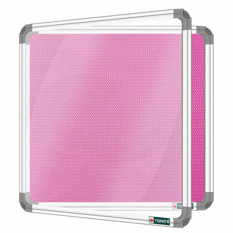 Image of YAJNAS 3X3 Feet Premium Material Pink Designed Notice Board with Acrylic Door /Soft Board /Bulletin Board /Pin-up Display Board for Study Room, Office, School & Home Use