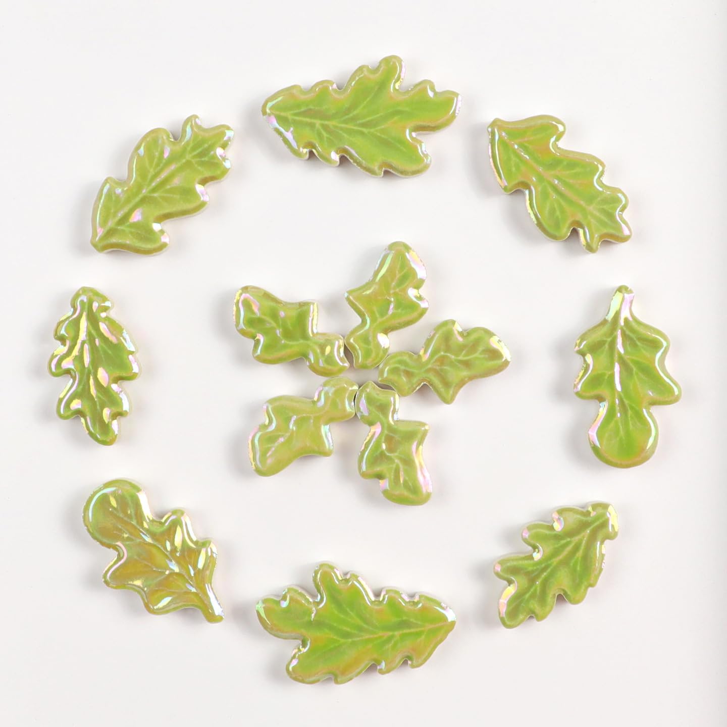 1.1lb Wavy Leaf Ceramic Mosaic Tiles, 5 Size (1.06-1.57") Random Making Creative Mosaic Pieces for DIY Mosaic Craft Supplies, Home, Outdoor Decor (Iridescent Light Green)