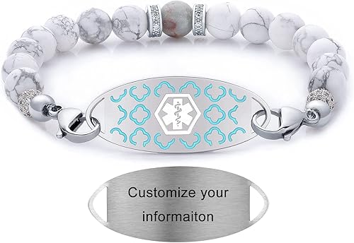 JFJEWER Pulseras de alerta médica para mujeres y hombres, pulsera de identificación médica personalizada, 7 chakras con cuentas de emergencia,