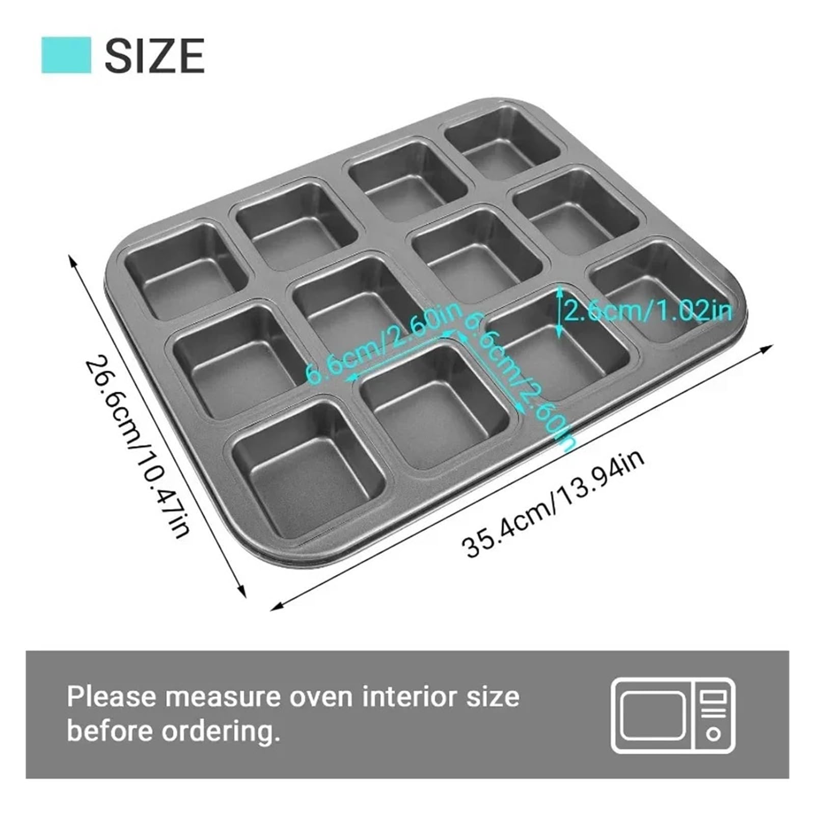 Moule à muffins carré antiadhésif à 12 cavités, multi-usages, résistant à la corrosion(2pcs LS gold)