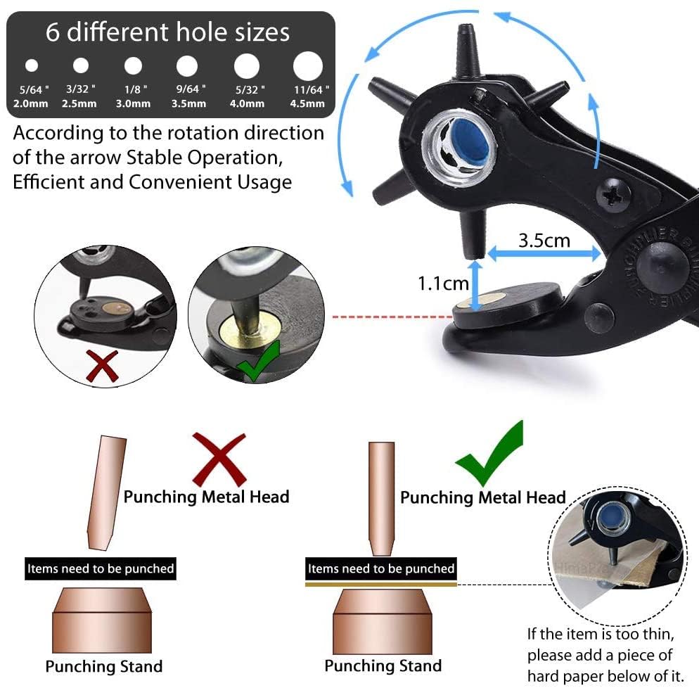 Miniatura 5 de Juego de herramientas para perforar agujeros de cuero, kit perforador de agujeros para cinturón, sillín profesional, collares de perro, correa de