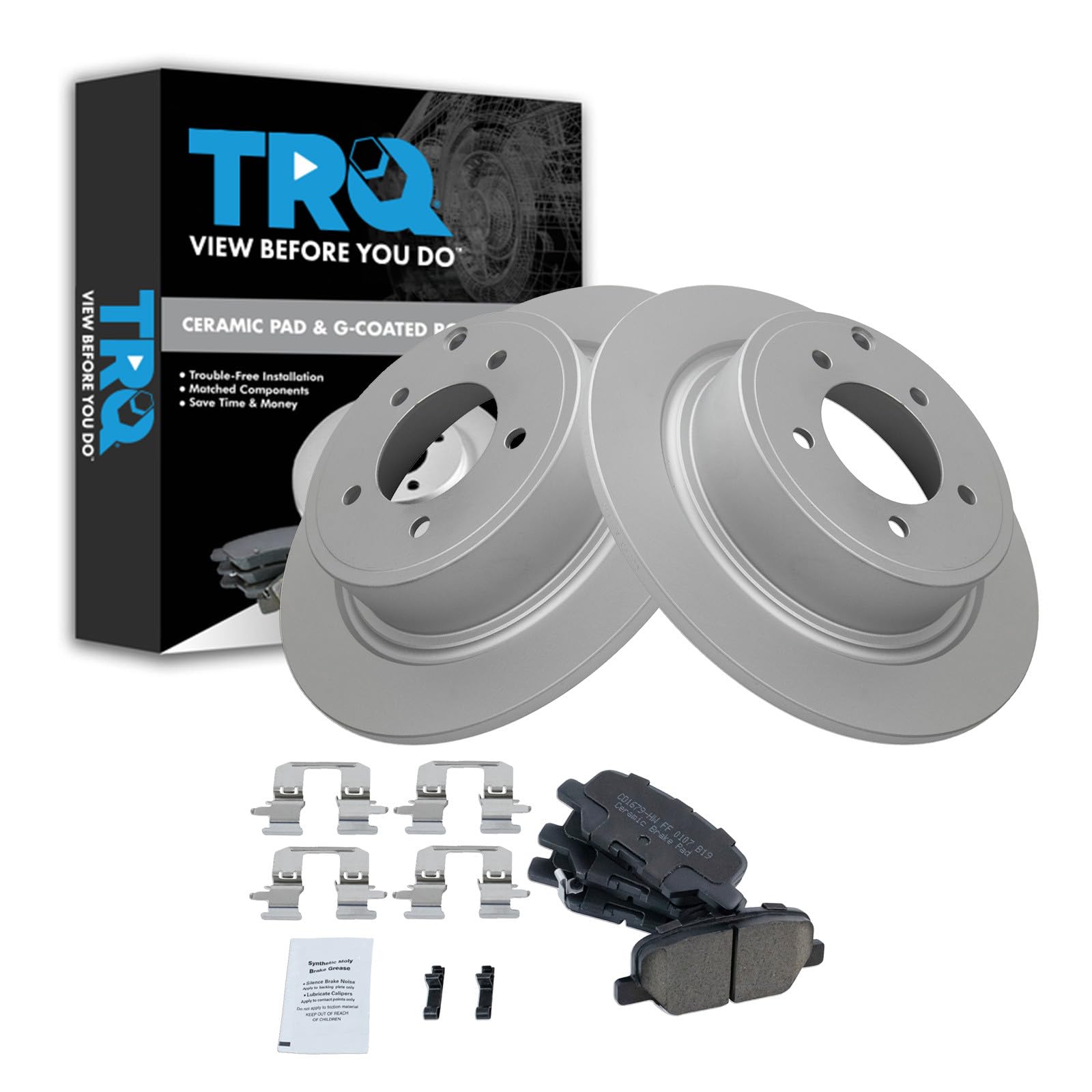 TRQ Rear Brake Pad and Rotor Set Ceramic G Coated Rotors Compatible with 2013 Mitsubishi Outlander ES SE Front Wheel Drive