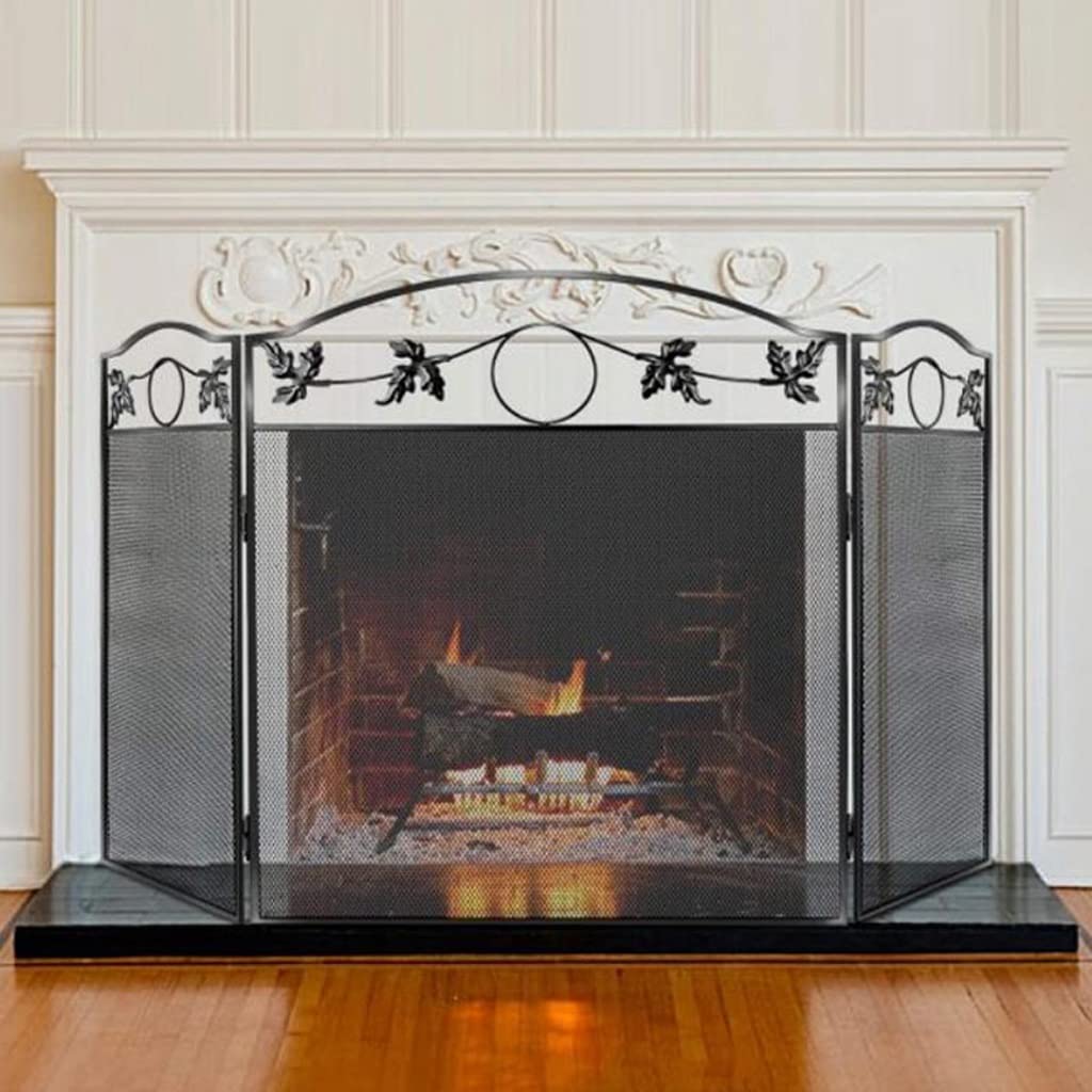 Schermi per Caminetti di Guardia Pannello camino schermo in ferro foglia foglia foglia camino tri-fold schermo partition casa forno forno decorazione Accessori per Caminetti in Rete Decorativa