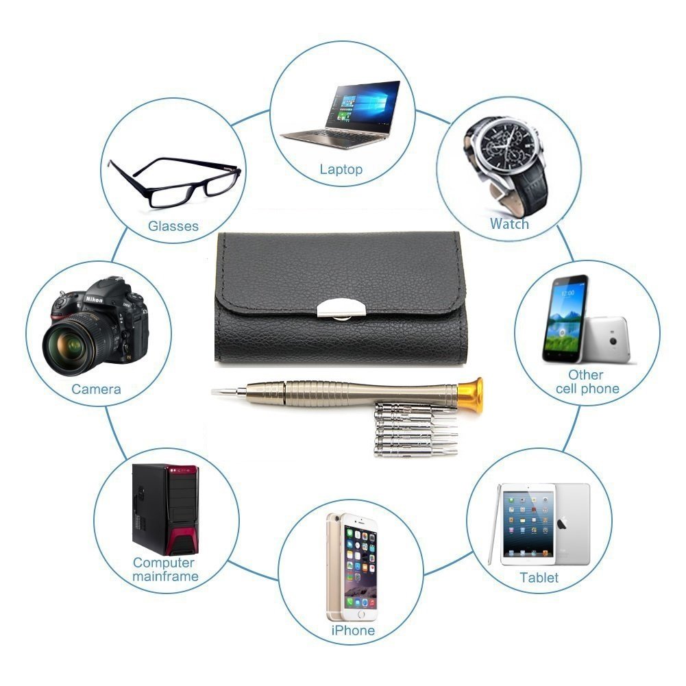 VAKKI Zestaw śrubokrętów precyzyjnych, mini śrubokręt, zestaw narzędzi 25 w 1, ze skórzanym etui do telefonu komórkowego, laptopa PC, zegarka, komputerów, warsztatów elektronicznych, naprawy okularów