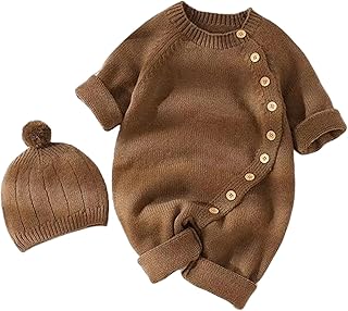 Mono de Bebé Recién Niños Niñas de Mameluco de Punto Manga Larga con Capucha Otoño Invierno Color sólido Botones Punto Abrigo Ropa