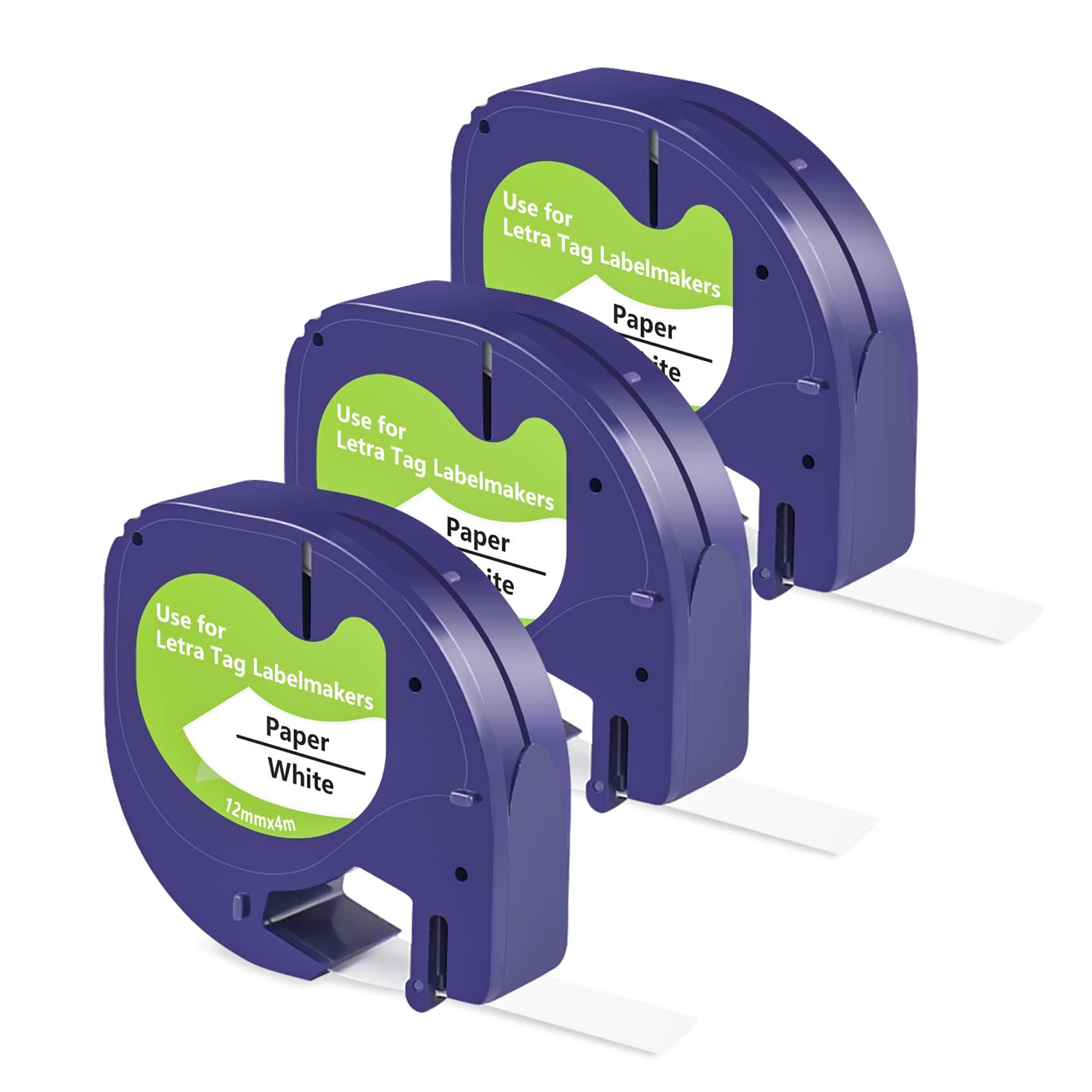UNOKA Compatible for Dymo Letra Tag Label Maker Refills 1/2 x 13, 12mm x 4m White Paper Tape 91330 10697 S0721510 for Dynamo LetraTag LT-100H LT-100T QX50 200B XR XM 2000, 3 Pack