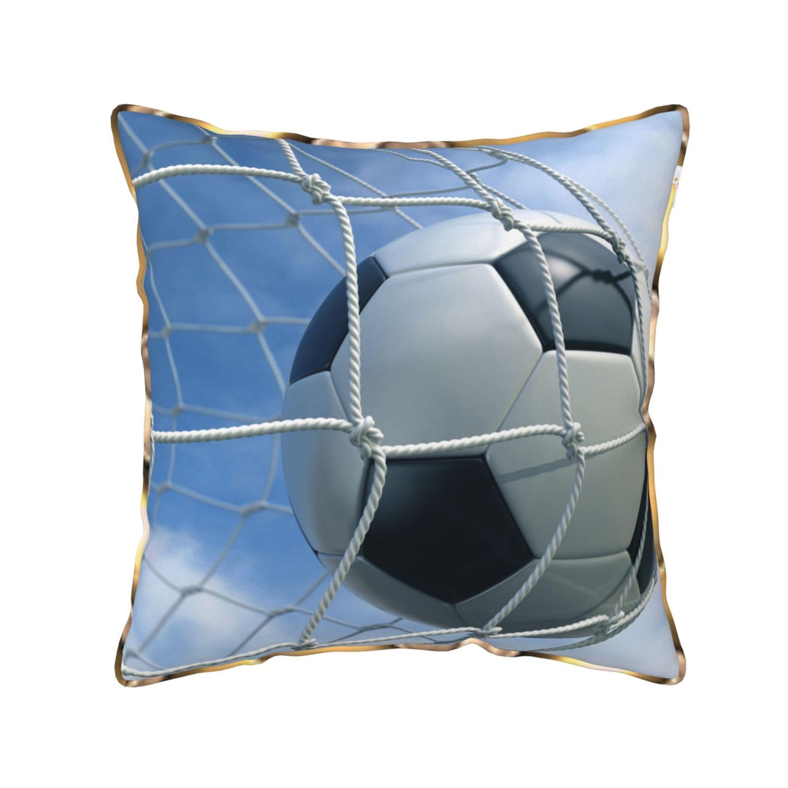 AUBKFELD Soccer Printed Velvet Cushion Cover 45x45 CM with Gold Edging Strip, Square Pillowcase Soft Throw Pillow Covers Case Decorative for Living Room Sofa Couch Bed Bench
