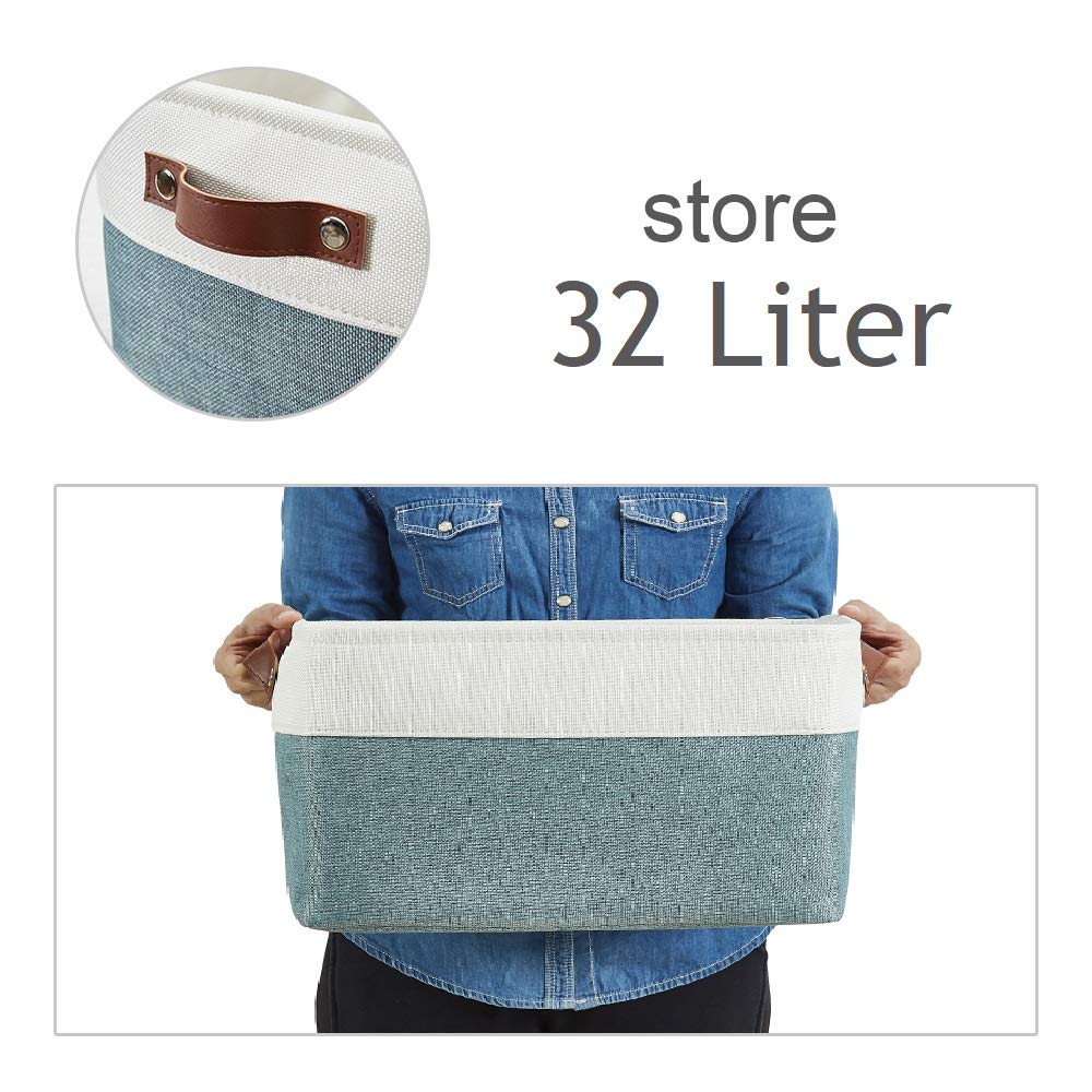DECOMOMO Cestas de almacenamiento | Cajas de almacenamiento de tela organizadoras de almacenamiento para armario, juguetes, estantes, oficina, hogar y guardería (extra grande, verde y blanco, 15.8 x | Organizadores decorativos de lino para armario de 15.8