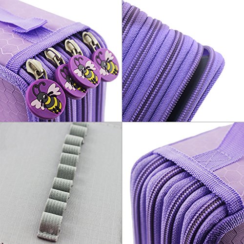 Huhuhero 72-Slot Purple Multi-Layer Pencil Holder Organizer Colored Pencils Pouch Stationary Box Portable Makeup Cosmetic Case Bag with Zipper for Girls Adults for Art School Office Travel