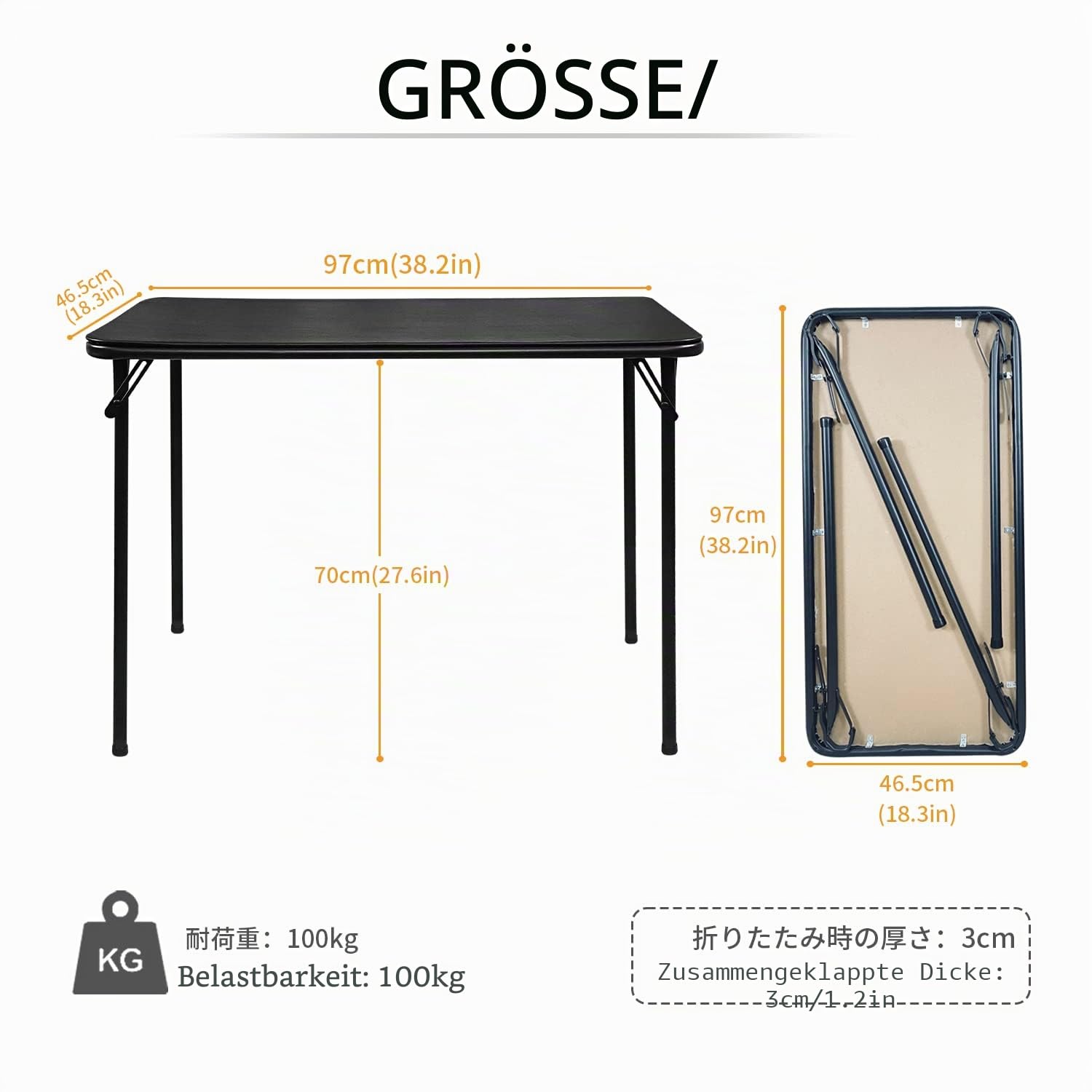 BOOSDEN Klapptisch und Klappstuhl, Schmal Schreibtisch mit Stuhle, Essgruppe, Klapptisch 46.5X97X70cm, Schwarz