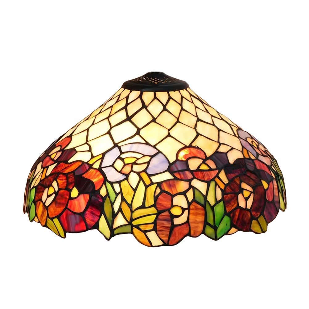SaryEdge Large Tiffany Lampshade Replacement Only Colored Glass Lampshades 16 Inches Suitable for Desk Lamps Floor Lamps Pendant Lamps Home and Office Table Decoration,Beige Baroque，Re，Red Floral