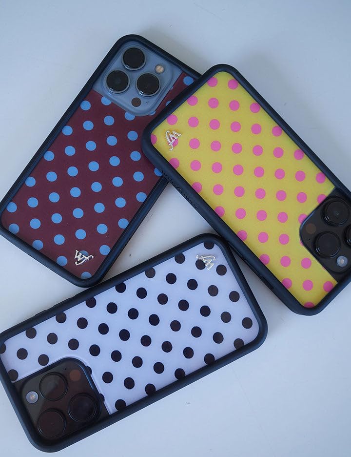 Image of Wildflower Cases - Compatible with iPhone 16 Pro Max | Protective Black Bumper, 6.5ft Drop Test Certified, Women Owned Small Business | Spots Aesthetic Trendy Cute | Polka Dot - Pink and Yellow