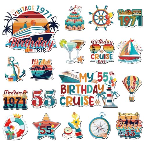 55th Birthday Cruise Door Magnets - Wxiben 18 Pcs 55 Year Old Cruise Door Decorations Magnetic Turning 55 Cruise Ship Magnets Stickers Decals for Carnival Cabin Happy 55th Birthday Party Fridge Decor