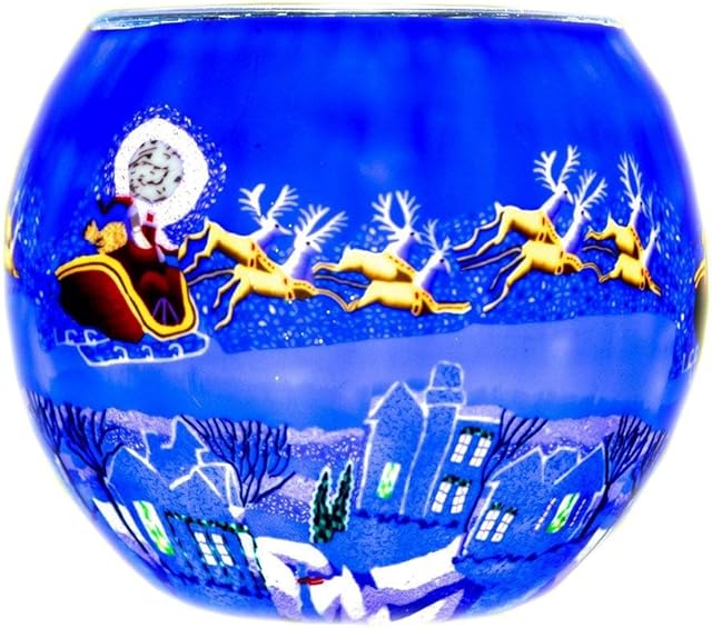 Benaya Glass Nightlight Christmas Tealight Holder - Here Comes Santa