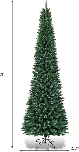 Miniatura 9 de Goplus - Árbol de Navidad artificial cónico de 7 pies, 700 puntas de rama, agujas de PVC premium, delgado con soporte de metal resistente, sin luz,