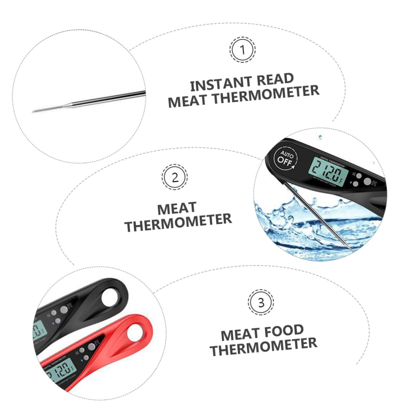 Amosfun 2 Piezas Termómetro De Barbacoa Sonda De Lectura Instantánea Medidor De Temperatura De Mermelada Termómetro De Carne a La Parrilla Freidora Parrilla De Comida Black Abdominales