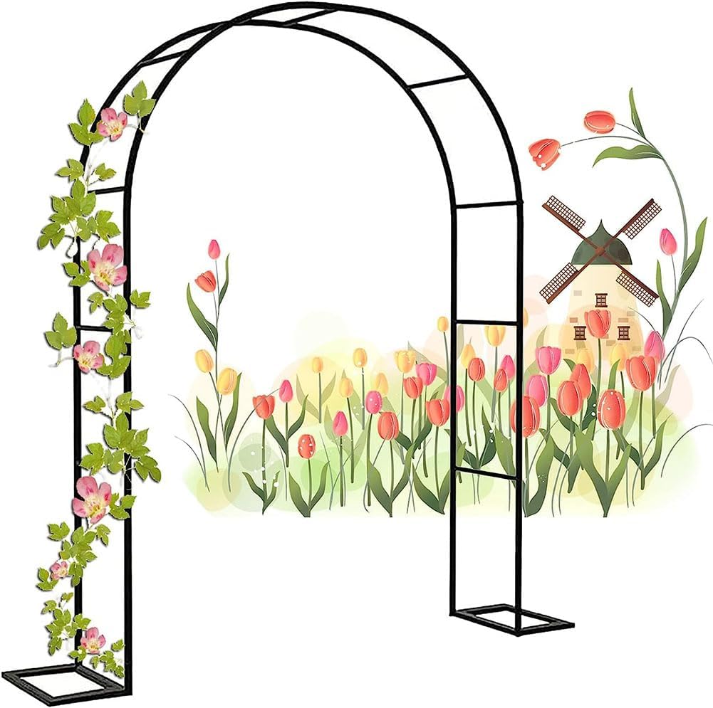 Garden Arbor Arch Steel Frame Weather Resistant Metal Archway for Climbing Plants, Free Standing Trellis Pergola 1.2M 1.4M 1.8M 2.4M 3M 3.5M Wide Garden Arch,Black,W1.8M*H2.2M