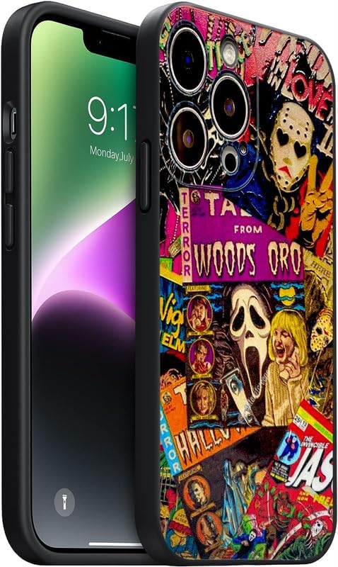 Funda de teléfono de Halloween para iPhone 14 Pro Max para niños, niñas, hombres, mujeres y adolescentes, impresión de collage de caras aterradoras,