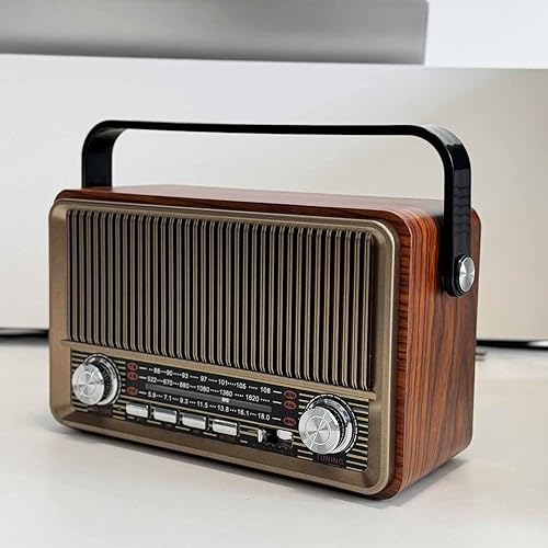 Miniatura 3 de Radio AMFM retro con altavoz Bluetooth y función de reproducción de TFUSB, radio de diseño vintage con dial de sintonización grande, batería de