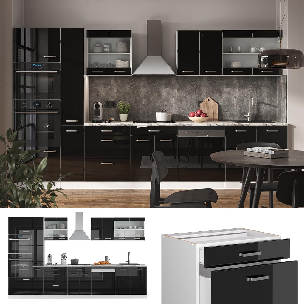 Vicco Cuisine R-Line, Noir Brillant/Blanc, 350cm