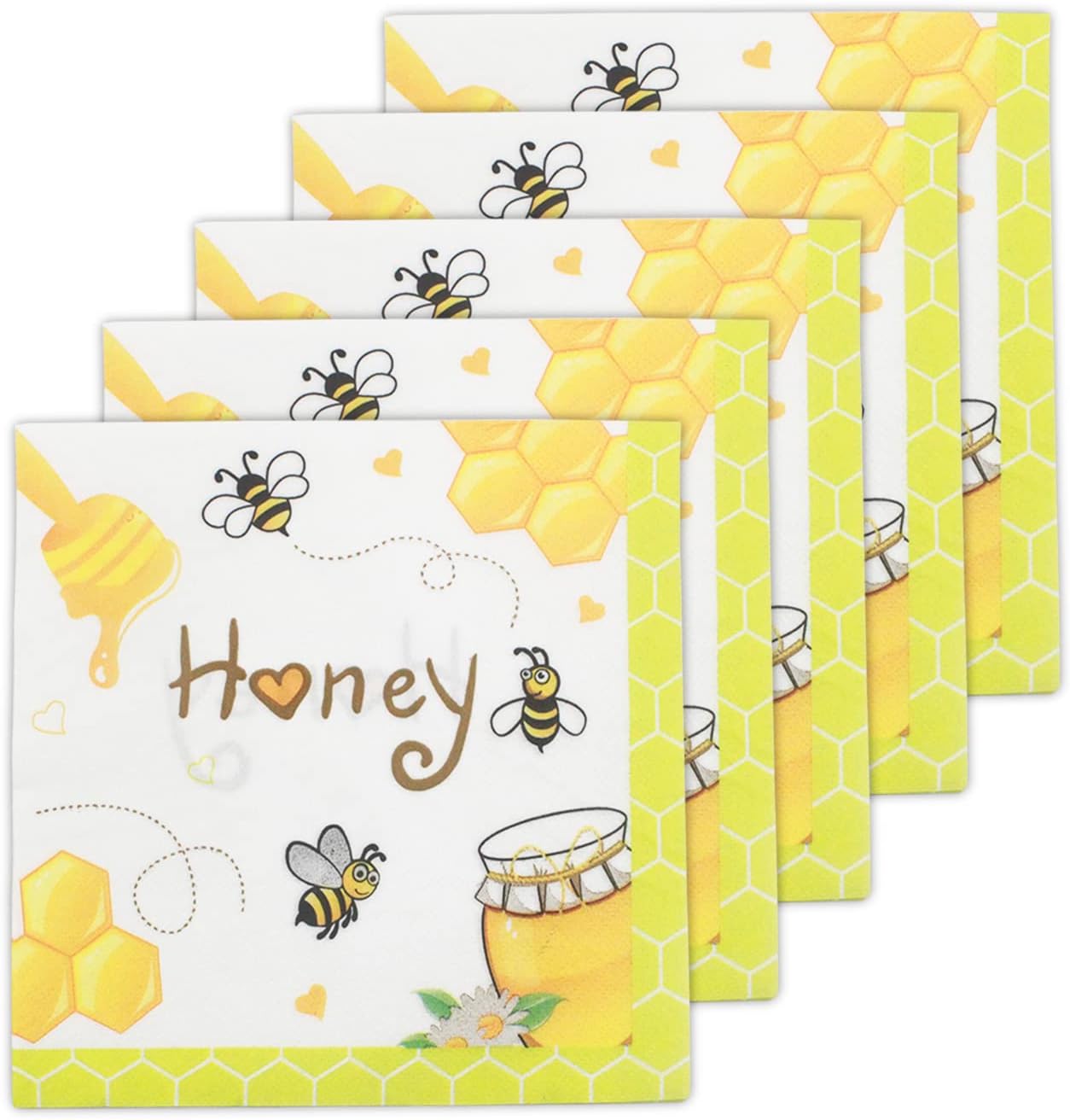 Bumble Bee Party Napkins, Disposable Yellow Bee Honeycomb Paper Dinner Napkins for Baby Gender Reveal, Happy Bee Day, Summer Picnic, Bee Birthday, Baby Shower, Unfolded 13x13in, 40 Count