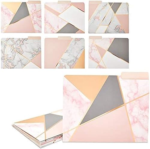 Carpetas geométricas de mármol, suministros de oficina de oro rosa (tamaño carta, paquete de 12)