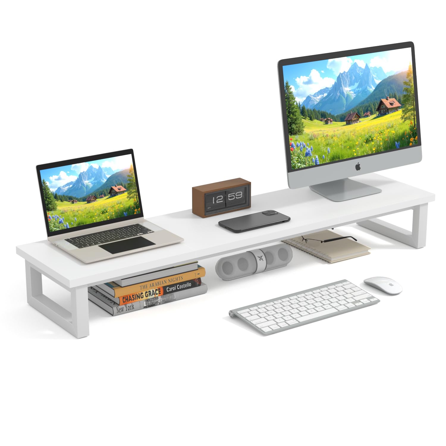 Amazon.co.jp: モニター台 卓上 デスクシェルフ 2段 幅100cm 高さ12.7