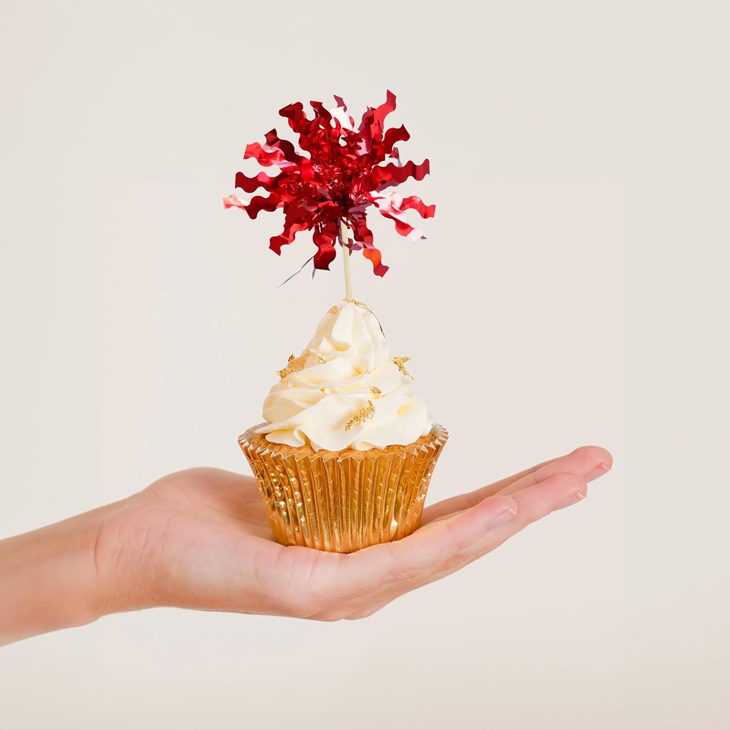 Gyufise 30Pcs Foil Firework Cupcake Toppers Sparkle Tinsel Cake Toppers Tinsel Drink Cake Decoration Cocktail Picks for Birthday Wedding Graduation Party Supplies Red - Image 5