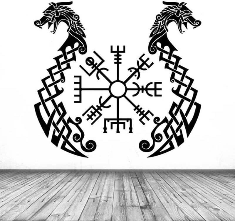 Inscriptions - Calcomanía de símbolos de runas vikingos antiguos, dragones, protección de la ventana de la sala de estar, vinilo extraíble para