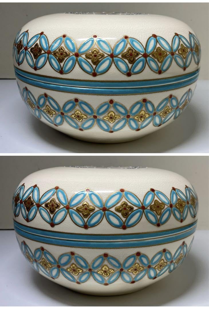 【茶道具】橋本城岳造　色絵七宝繋文　食篭（共箱） 茶道具】橋本城岳造 色絵七宝繋文 食篭（共箱） 茶道具】橋本城岳造