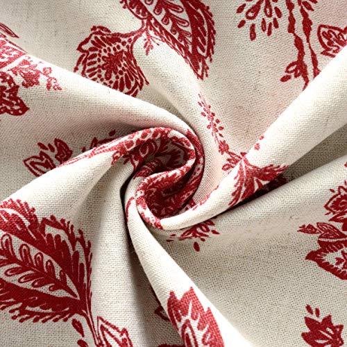 Driftaway Freda Jacobean Floral Linen Blend Blackout Thermal Insulated Energy Saving Privacy Window Linen Curtain Valance Rod Pocket 2 Layers Single 52 Inch By 18 Inch Plus 2 Inch Header Red Beige #TOP3