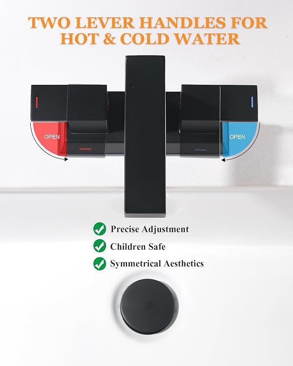 Tohlar Black Bathroom Faucet - Bathroom Sink Faucet 2 Handles, 4 Inch Centerset Bathroom Faucets for Sink 2 or 3 Holes, Matte Black Bathroom Faucet with Pop Up Drain and 2 Lead-Free Hoses, Lavatory RV by Tohlar - Image 5