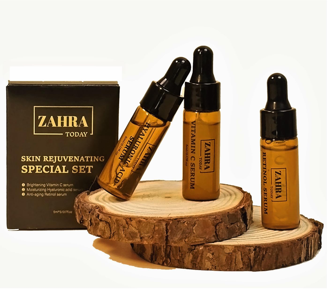 ZAHRA Today's Lavish Trio Face Serum Travel Pack - Hyaluronic Acid, Vitamin C & Retinol - Combat Aging, Dark Spots & Wrinkles (3 Vials, 0.17 Fl Oz