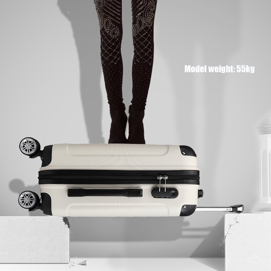 Kono 61 cm walizka podróżna twarda powłoka ABS lekka walizka z 4 kołami obrotowymi modny bagaż na wakacje biznesowe (61 cm biała), K1777 BG 24