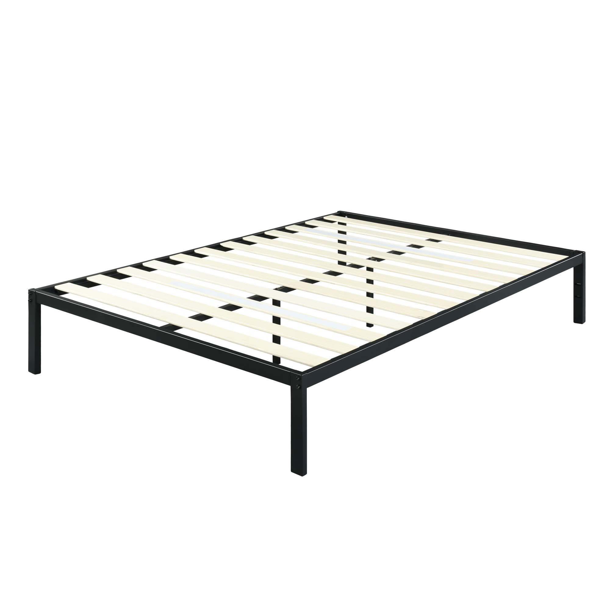 Olee Sleep 14 Inch Modern Metal Platform Bed Frame / Mattress Foundation / Wood Slat Support / No Box Spring Needed, Queen, Black