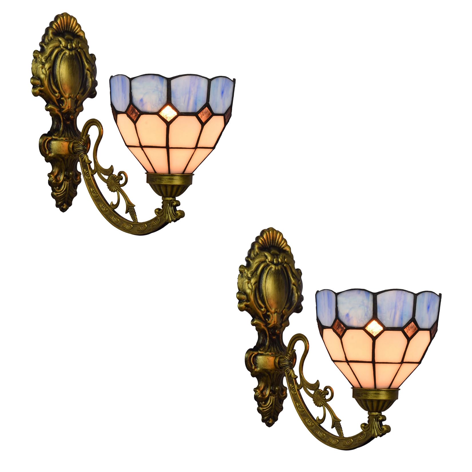 NHPJFDC Tiffany Style Wall Sconce, Stained Glass Bedside Set of 2 Wall Lights for Bathroom Living Room Kitchen Cinema Hallway Reading Room Bars Wall Lamp,Blue A
