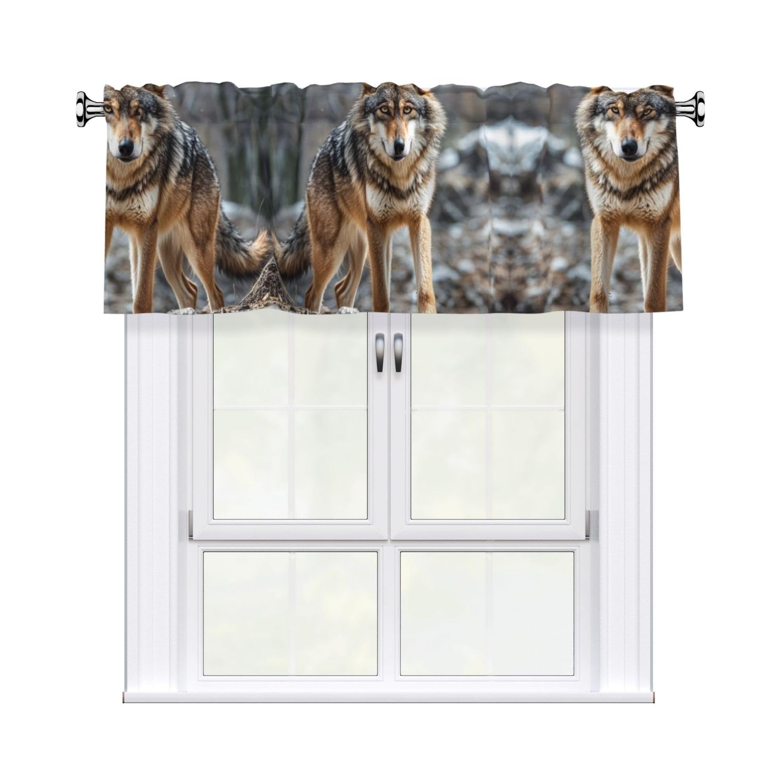 LMNGH Wolf Curtain Valance for Windows,Kitchen Window Curtains Blackout Drapes Window Treatments Decorative Rod Pocket Short Curtain for Living Room Bedroom,54" W x 18" L