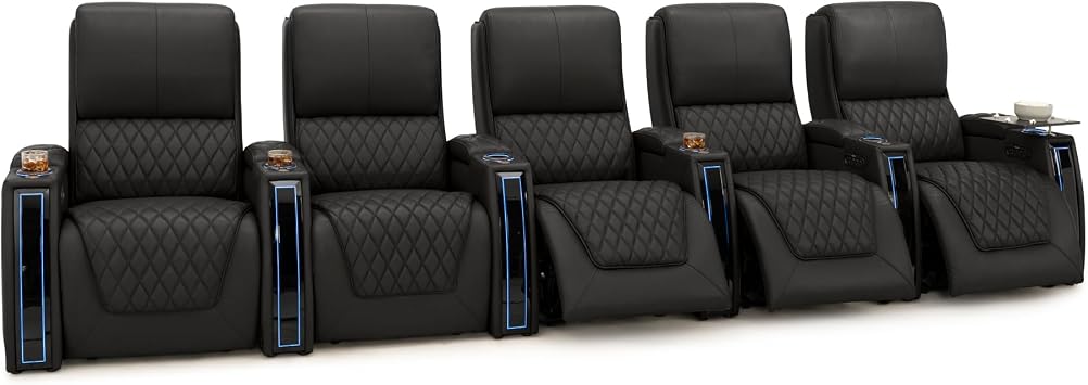 Seatcraft Apex Black Home Theater Seating Black Row of 2 Loveseat | Italian Leather, Wall Hugger, Zero Gravity, Powered Headrest & Lumbar, Power Recline, Zero Gap